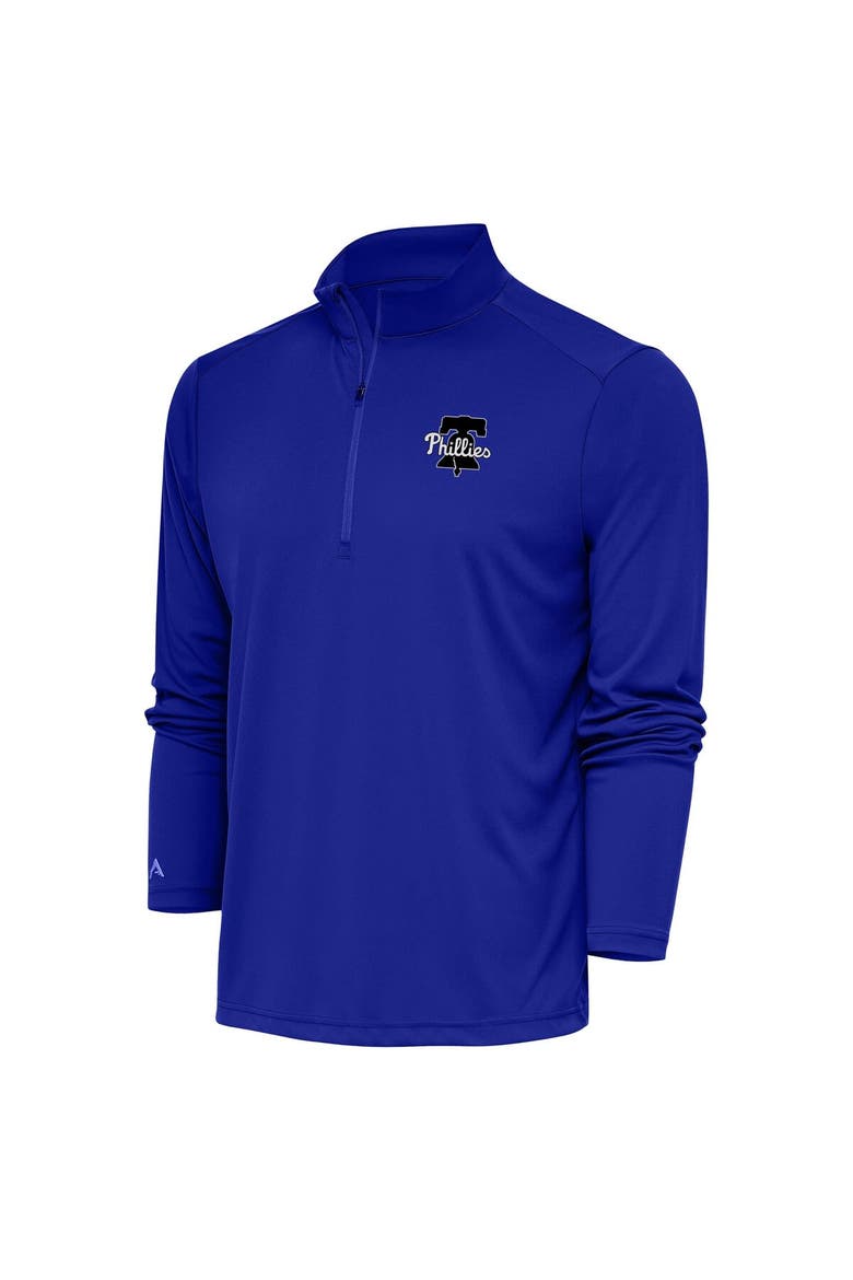 Men's Antigua Royal Philadelphia Phillies Metallic Tribute Quarter-Zip Top, Main, color, Royal