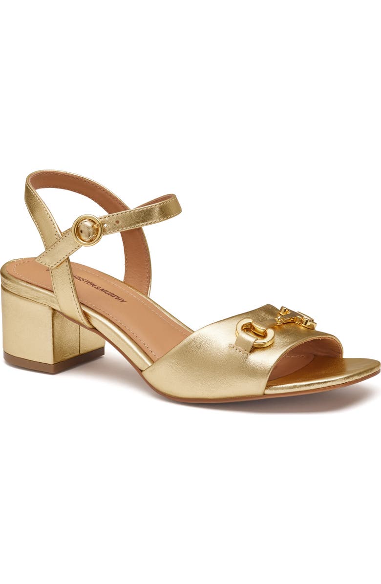 JOHNSTON & MURPHY COLLECTION Edith Ankle Strap Sandal, Main, color, Gold Metallic Sheepskin