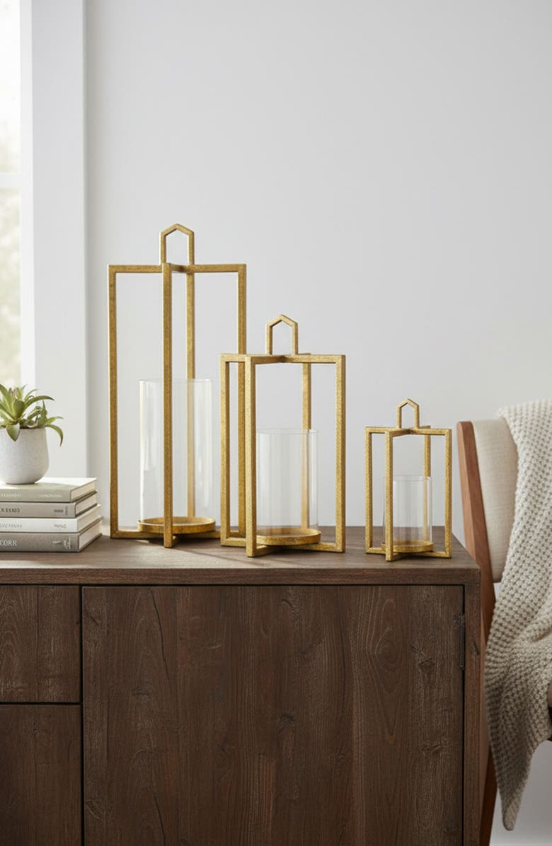 A & B Home Set of Three Lantern Set, Alternate, color, Gold