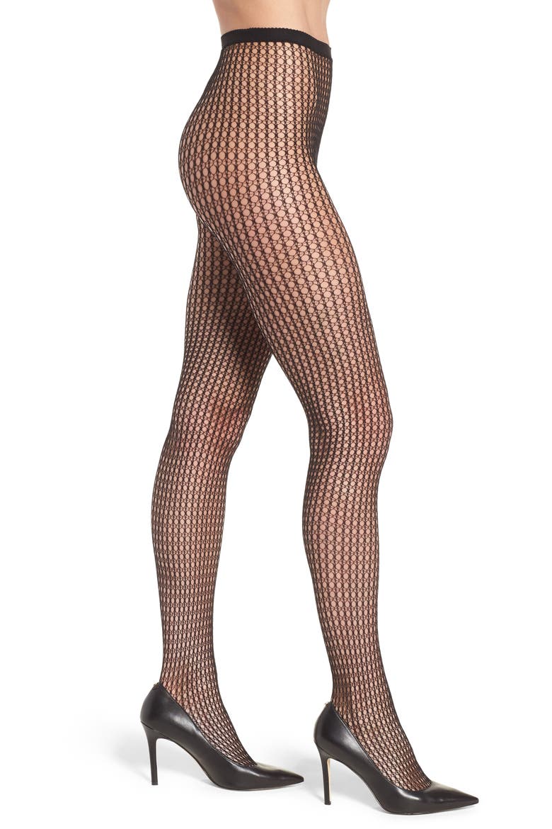 Mini Geometric Net Tights, Main, color, BLACK