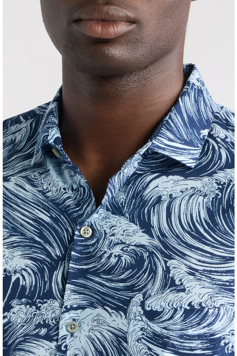 Gnarly Wave Print Camp Shirt, Alternate, color, NAVY