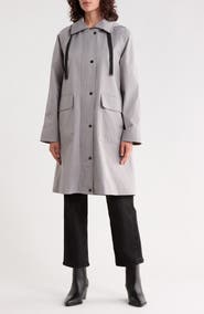 Bernardo Hooded Long Raincoat