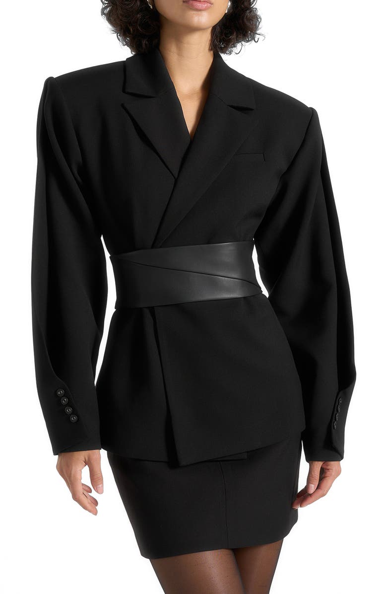 Manière De Voir Marie Wool Twist Sleeve Blazer with Belt, Alternate, color, Black