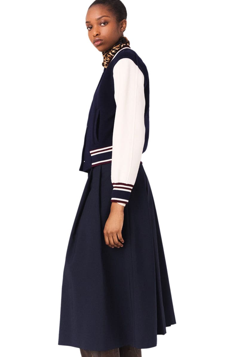 maje Mixed fabric bomber, Alternate, color, Navy