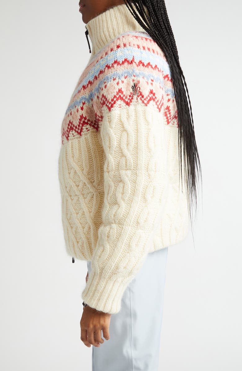 Moncler Grenoble Fair Isle Cable Knit Down Puffer Jacket, Alternate, color, 