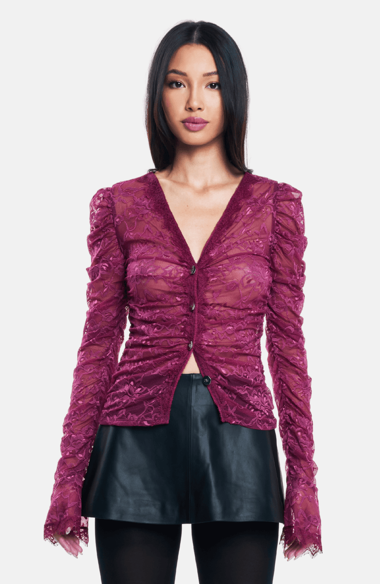 OW Collection AUDREY Lace Cardigan, Main, color, Cherry Lacquer