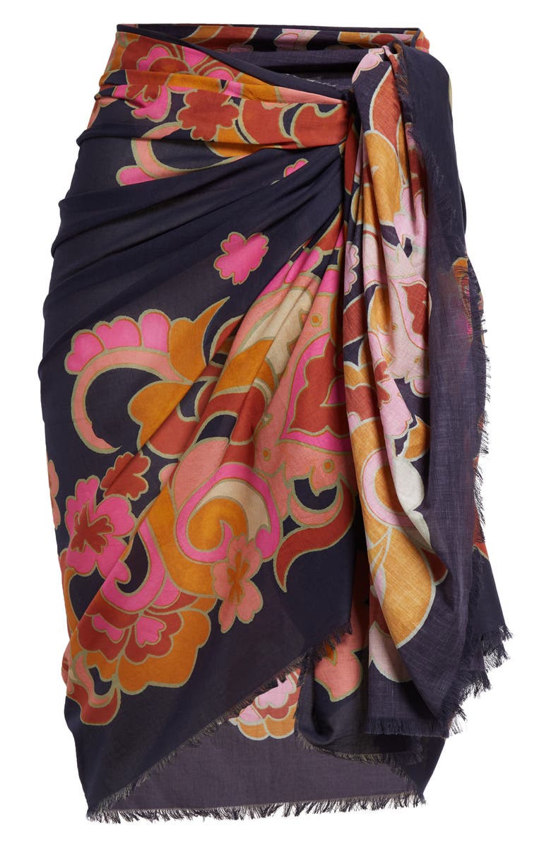 Zimmermann Floral Raw Hem Cotton Sarong, Alternate, color, 