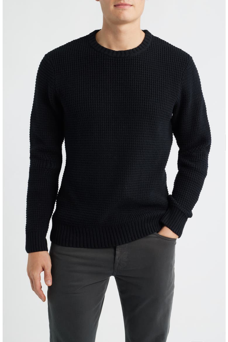 Laggan Waffle Stitch Crewneck Sweater, Main, color, BLACK