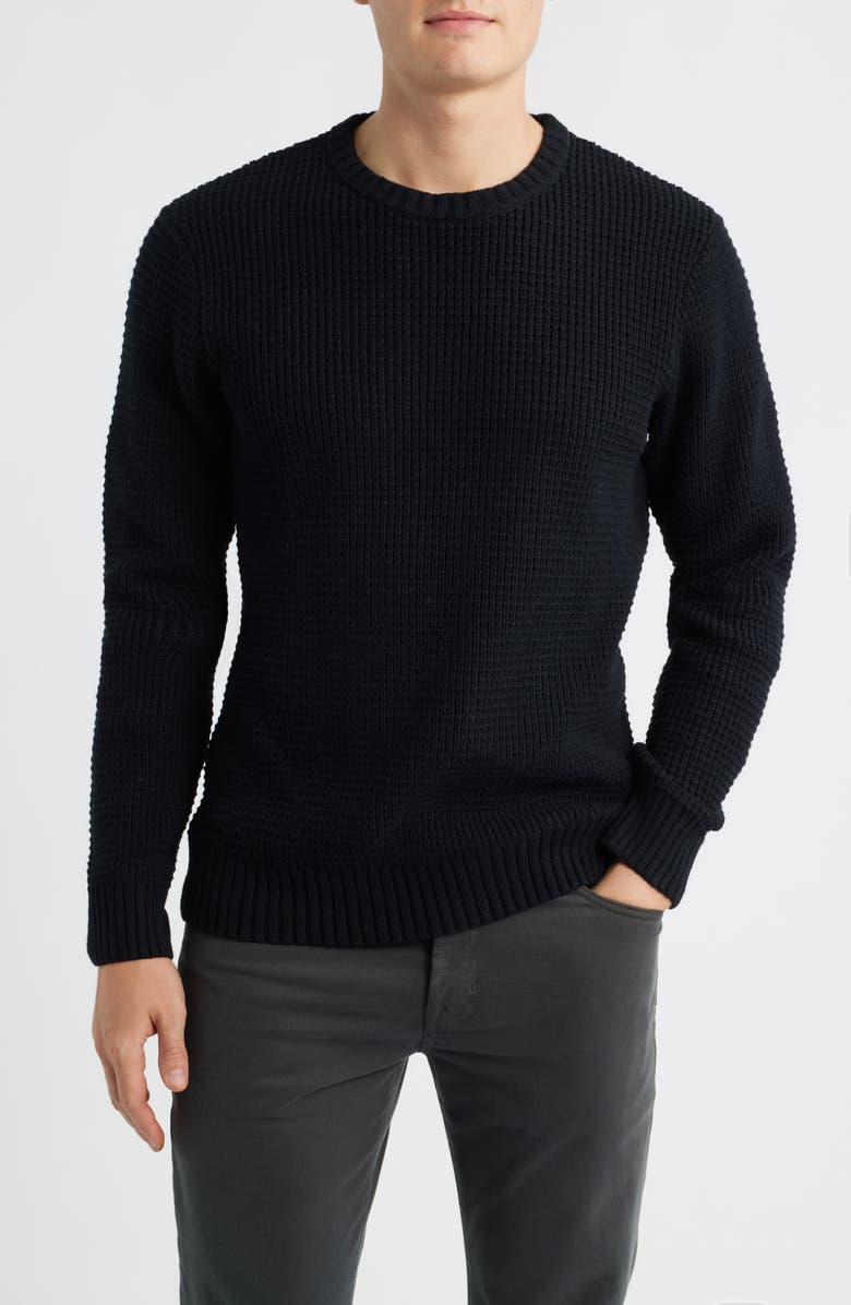 James Campbell Laggan Waffle Stitch Crewneck Sweater, Main, color, Black