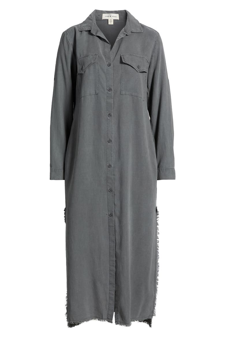 Long Sleeve Maxi Shirtdress, Alternate, color, GUNMETAL