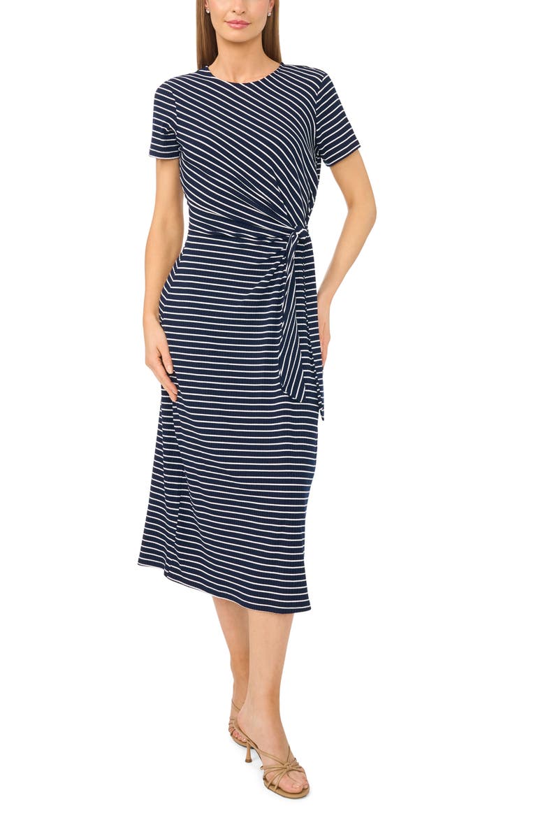 Side Tie Striped Midi Dress, Main, color, CLASSIC NAVY