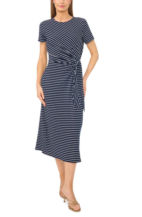 Side Tie Striped Midi Dress