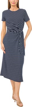 Halogen® Side Tie Striped Midi Dress
