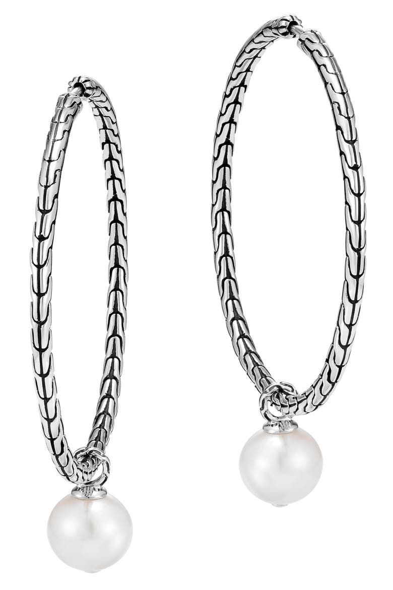 Classic Chain Pearl Hoop Earrings, Main, color, SILVER/ FRESH WATER PEARL