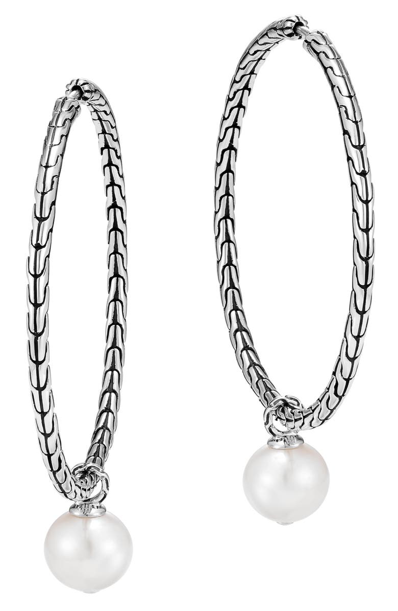 John Hardy Classic Chain Pearl Hoop Earrings, Main, color, 
