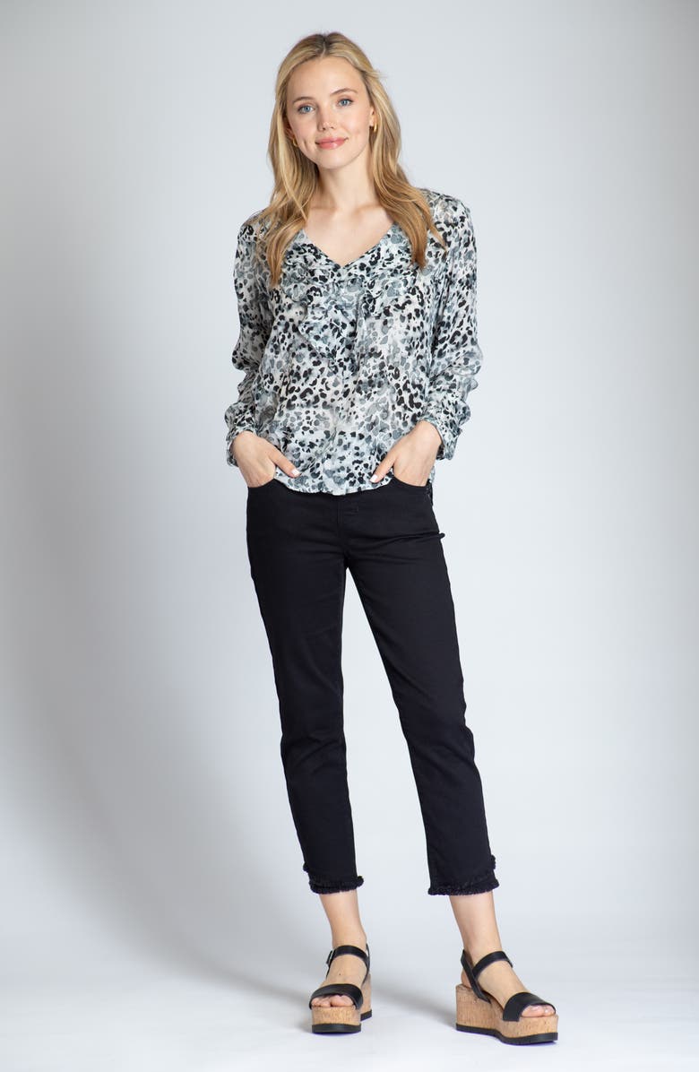 APNY Watercolor Print Ruffle V-Neck Chiffon Top, Alternate, color, Black Multi