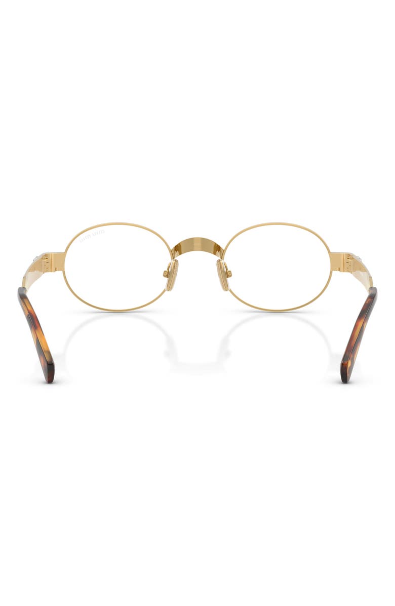 Miu Miu 47mm Small Oval Sunglasses, Alternate, color, Gold / Clear Blue Light Filter