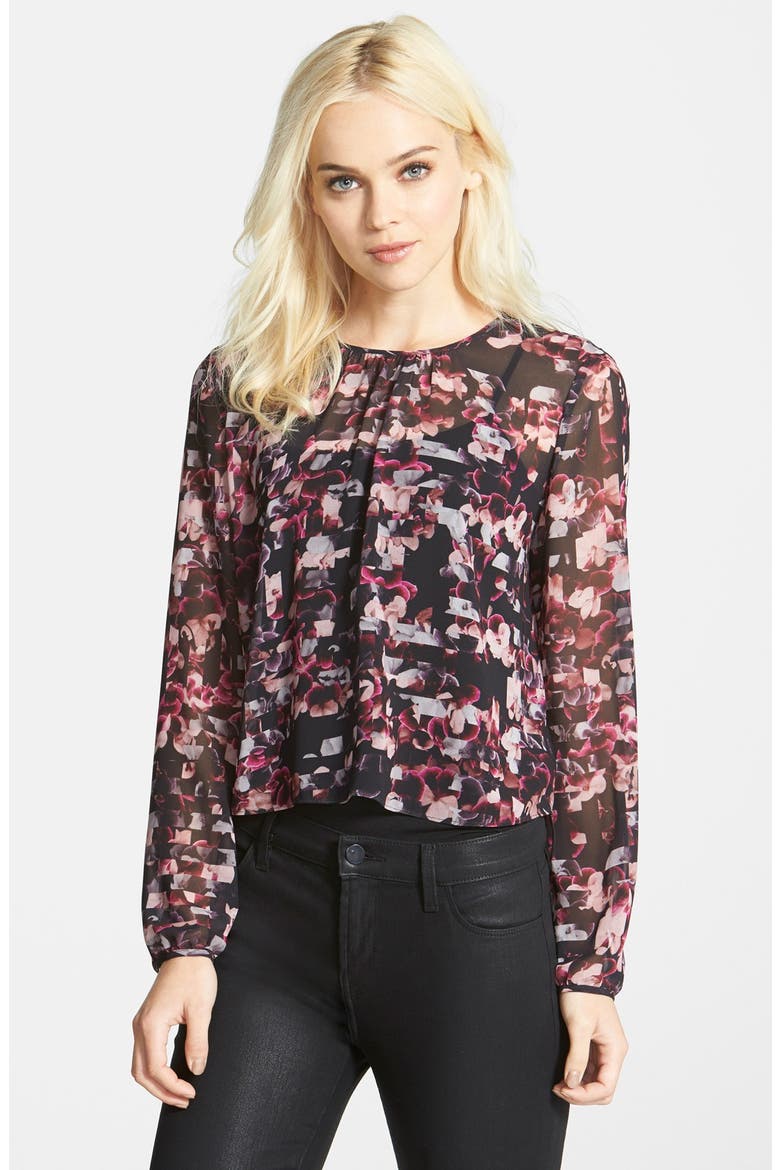 Long Sleeve Crop Top, Main, color, BLACK SPLICED FLORAL
