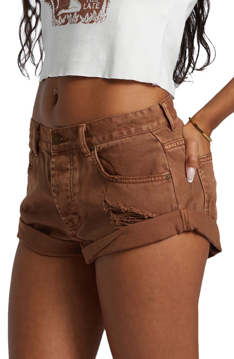 Billabong Get Low Ripped Rolled Cuff Denim Shorts, Alternate, color, Toasted Coconut