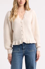 Treasure & Bond Scallop Wool & Cashmere Cardigan