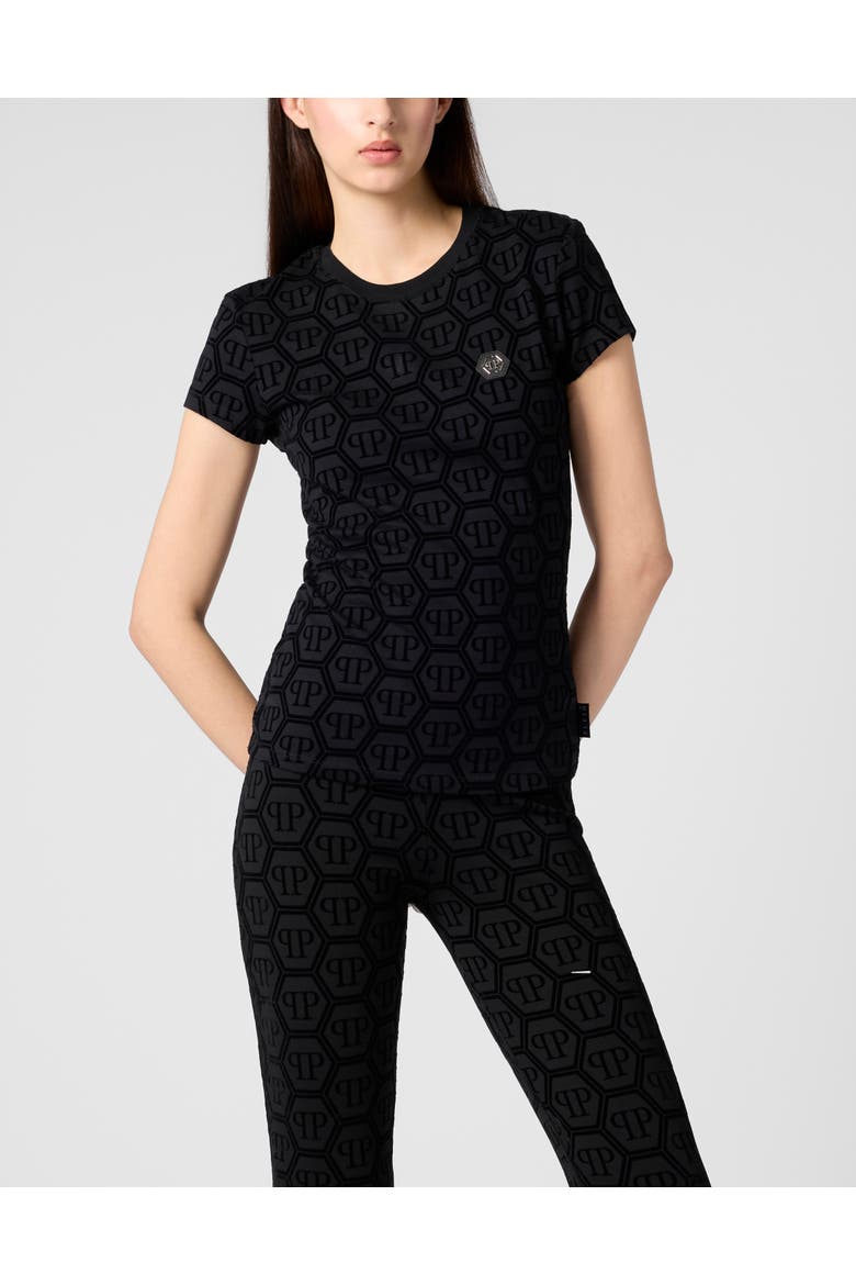 Sexy Pure Fit T-Shirt Jacquard Monogram Monogram Women, Main, color, black