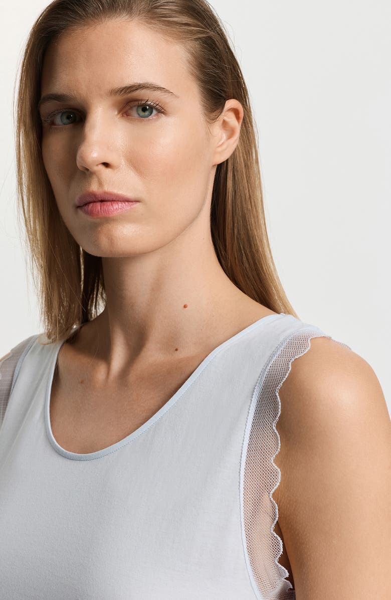 Hanro Inya Lace Detail Mercerized Cotton Short Pajamas, Alternate, color, Watery Blue