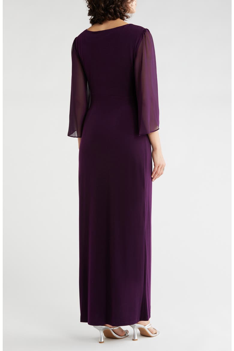 Cape Sleeve Faux Wrap Gown, Alternate, color, AUBERGINE