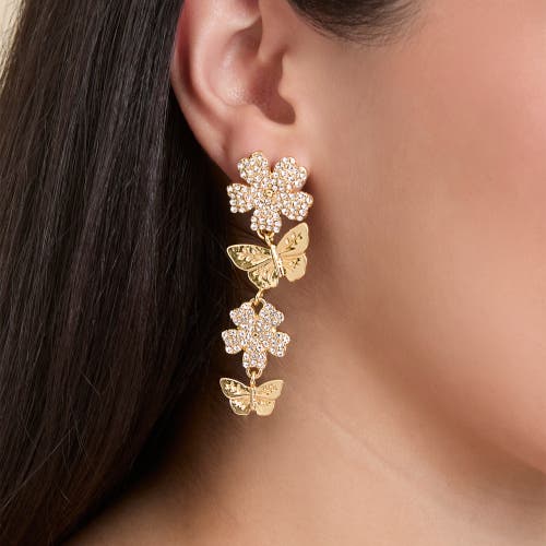 Jessica Simpson Vertical Butterfly Drop Earrings In Gold