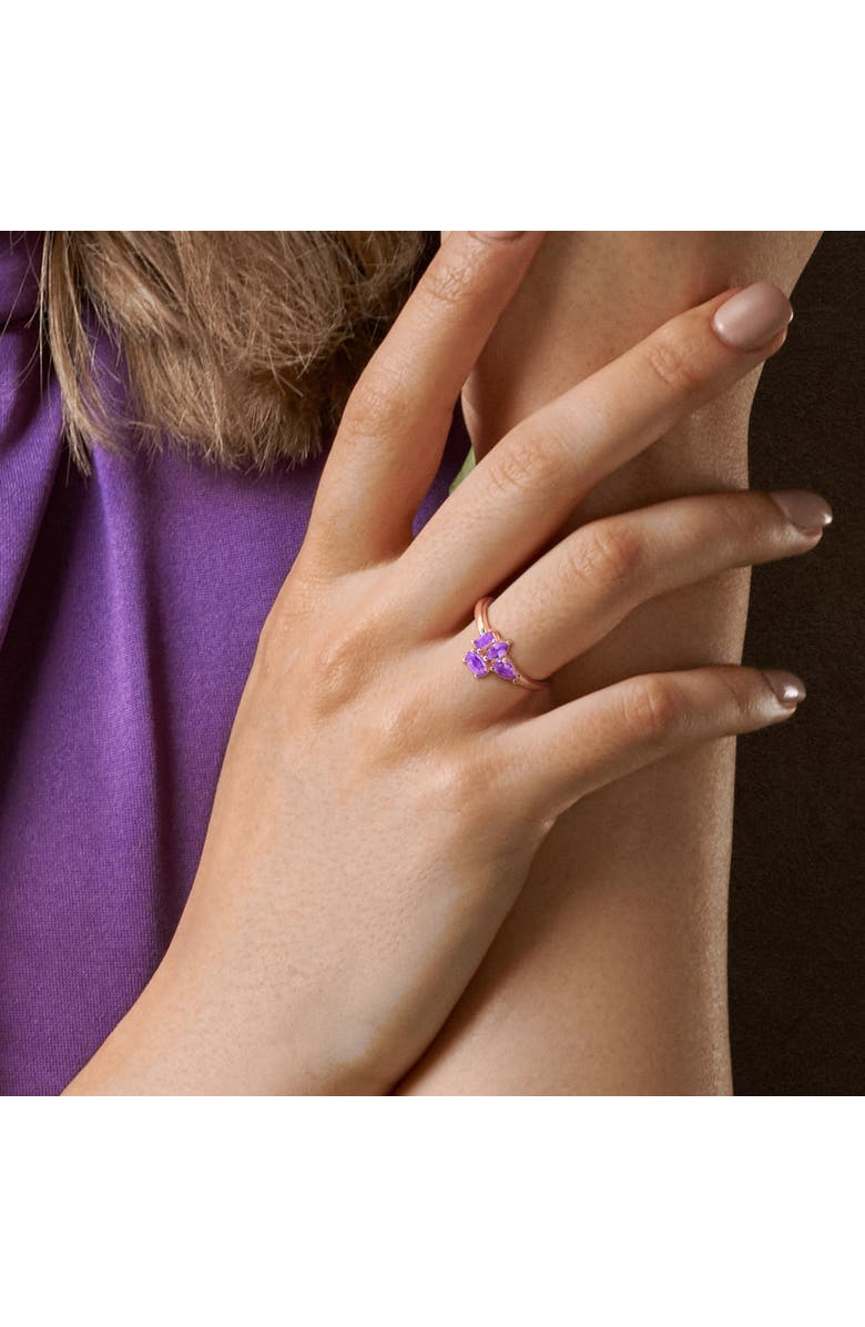 Julianna B. Gemstone Unique Cluster Ring in Plated Sterling Silver, Alternate, color, Amethyst/Rose-Plated