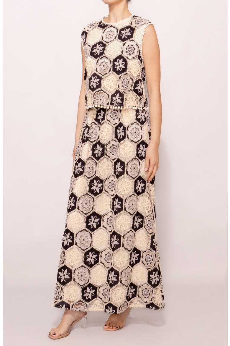Crochet Detail Sleeveless Maxi Dress, Alternate, color, IVORY BLACK