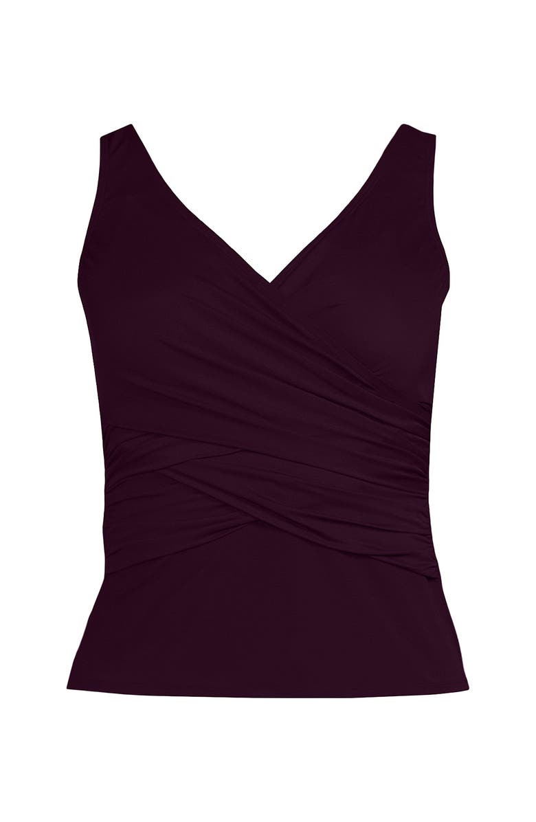 Lands' End Slender Suit Tummy Control Wrap Tankini Swimsuit Top, Alternate, color, Dark Wine