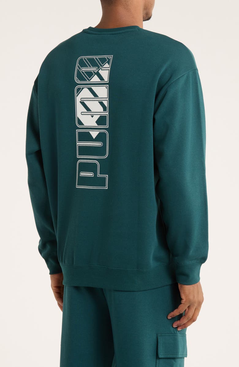 PUMA Maximal Metallic Logo Relaxed Fit Sweatshirt, Alternate, color, Green Terrain