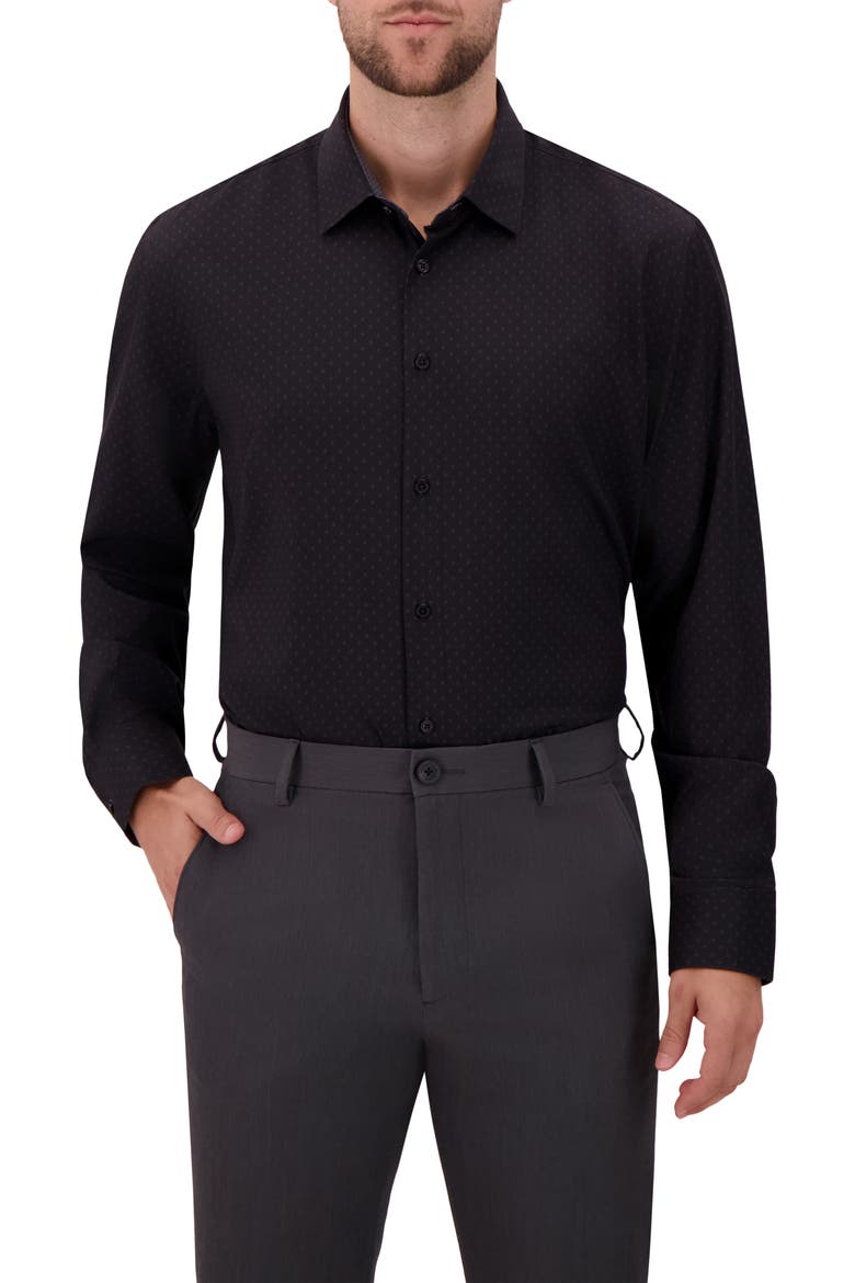 Slim Fit 4-Way Stretch Button Up Shirt, Main, color, BLACK
