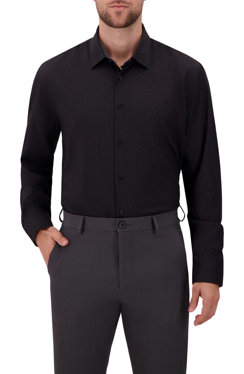 Report Collection Slim Fit 4-Way Stretch Button Up Shirt, Main, color, Black