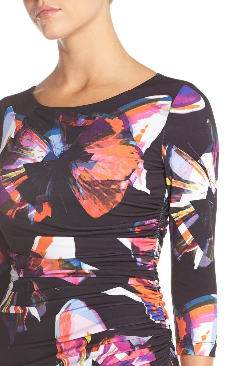 Tahari Butterfly Print Jersey Sheath Dress, Alternate, color, 
