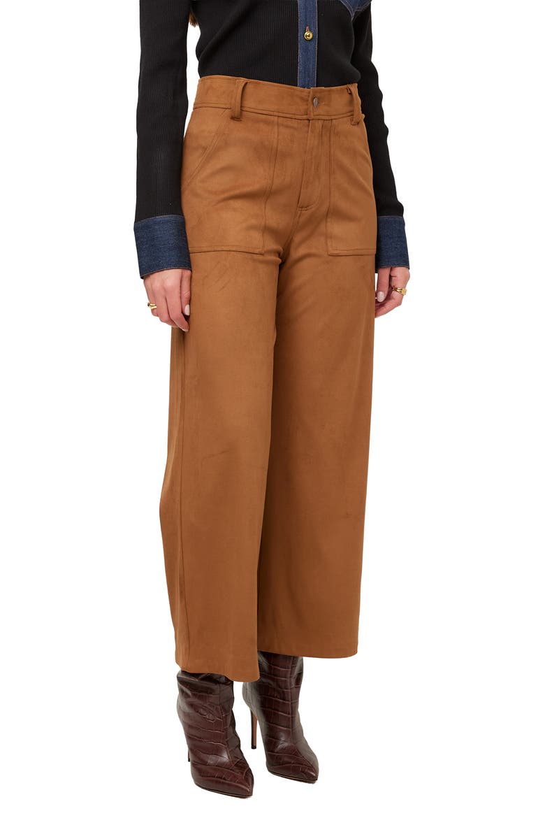 Rylee Faux Suede Cropped Wide Leg Pants, Alternate, color, CAMEL
