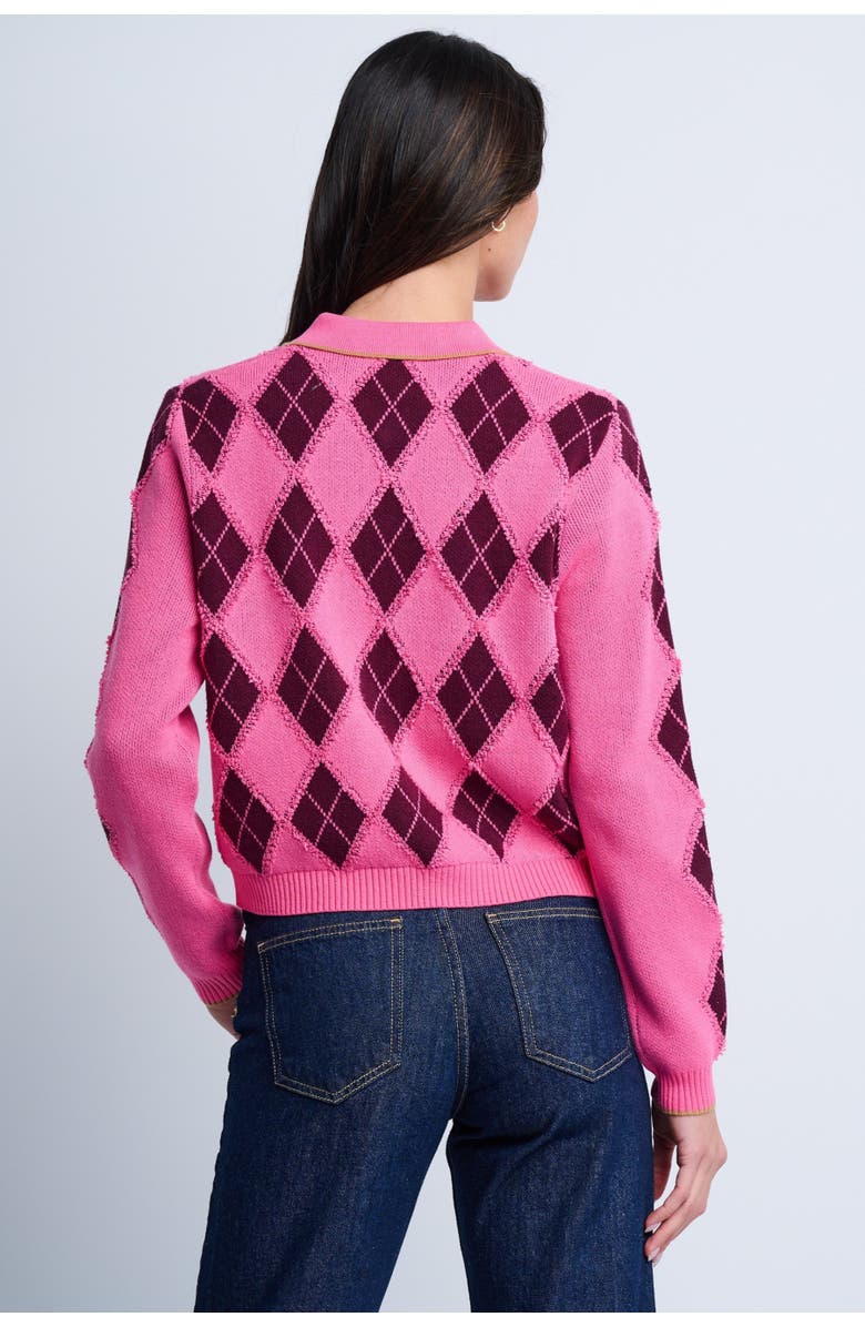 Lisa Todd Diamond Dip Argyle Cardigan, Alternate, color, Neon Pink