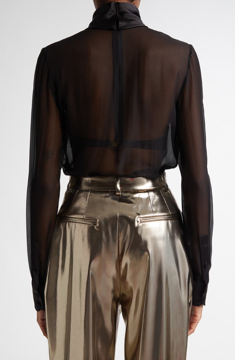 Dolce&Gabbana Sheer Mock Neck Long Sleeve Silk Top, Alternate, color,