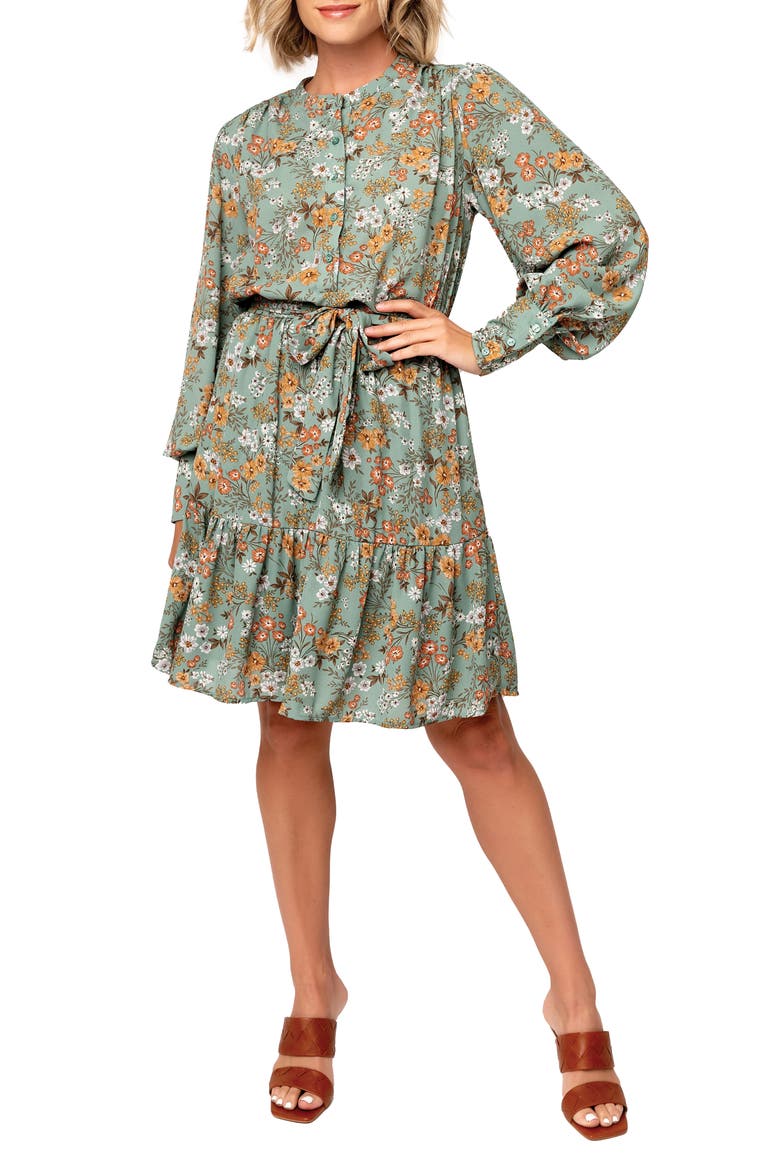 Floral Long Sleeve Dress, Main, color, SAGE FLORAL