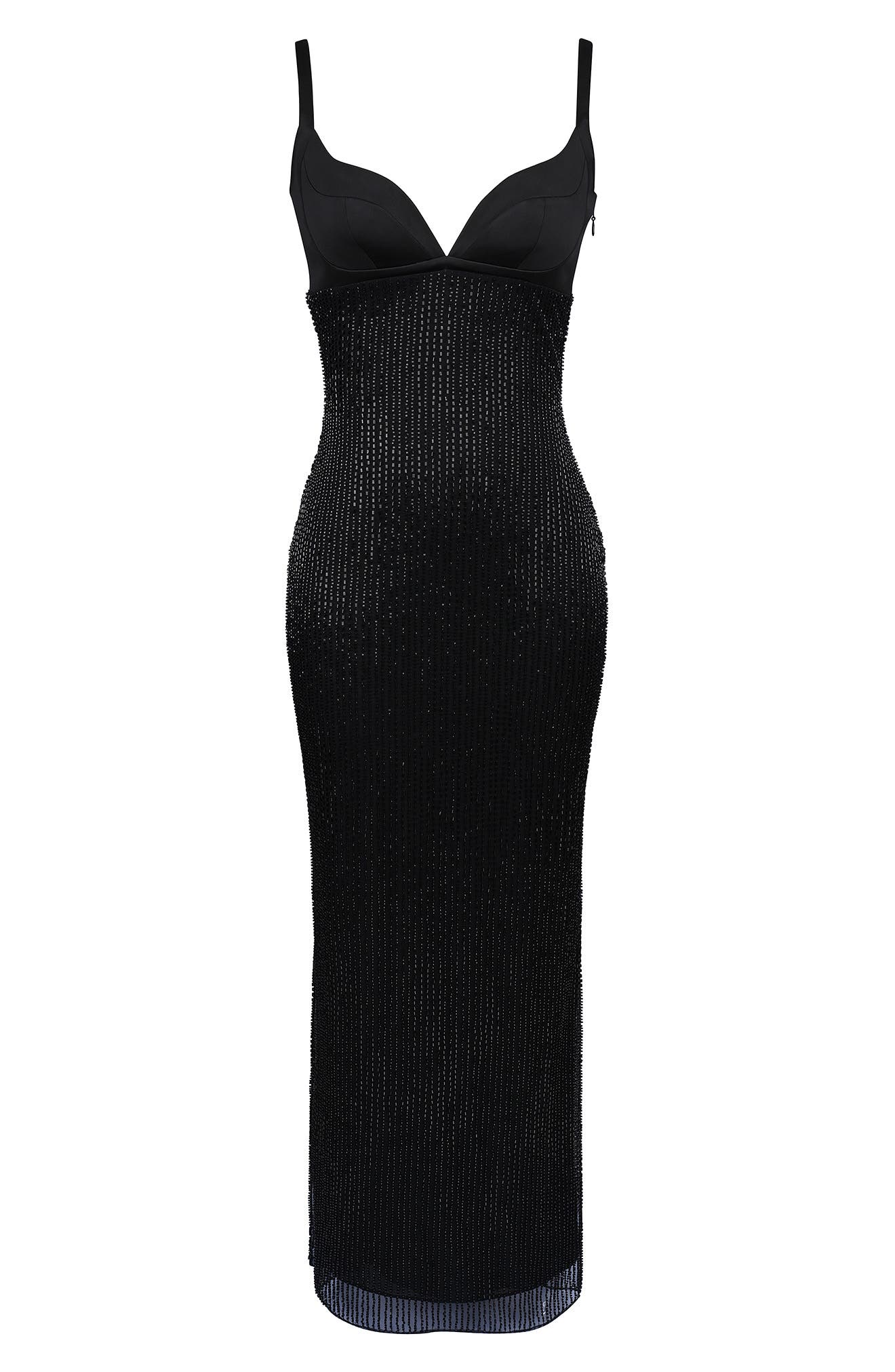 allspice beaded maxi dress black Black Rhinestone Dress - Sequin Beaded Dress - Bustier Maxi Dress