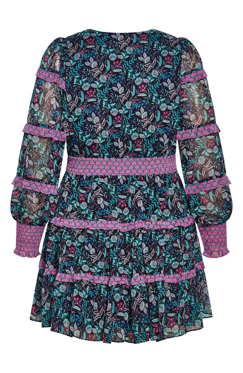 City Chic Hollie Print Long Sleeve Tiered Dress, Alternate, color, Florentine