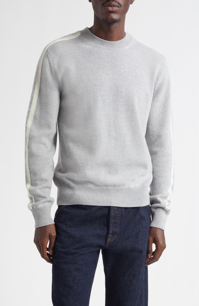 Herno Side Stripe Wool Crewneck Sweater, Main, color, Pearl Grey