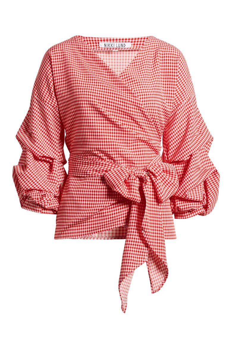 Anna Tie Waist Wrap Top, Alternate, color, RED/ WHT