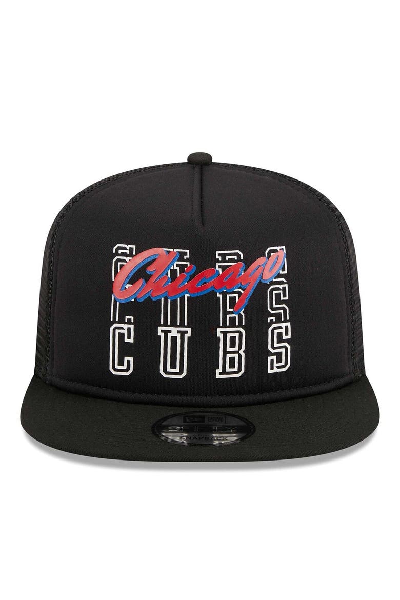 Men's New Era Black Chicago Cubs  Street Team A-Frame Trucker 9FIFTY Snapback Hat, Alternate, color, Black