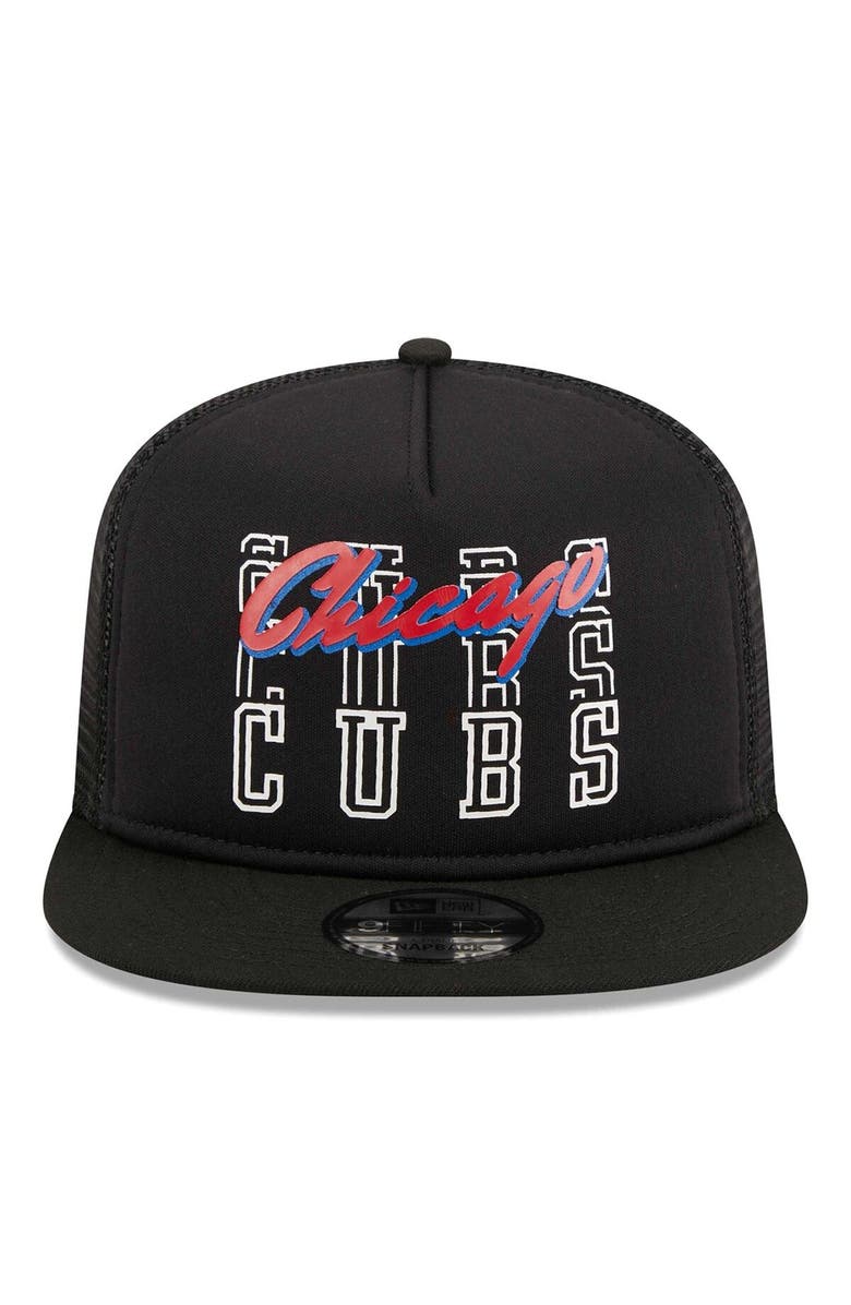 New Era Men's New Era Black Chicago Cubs  Street Team A-Frame Trucker 9FIFTY Snapback Hat, Alternate, color, 