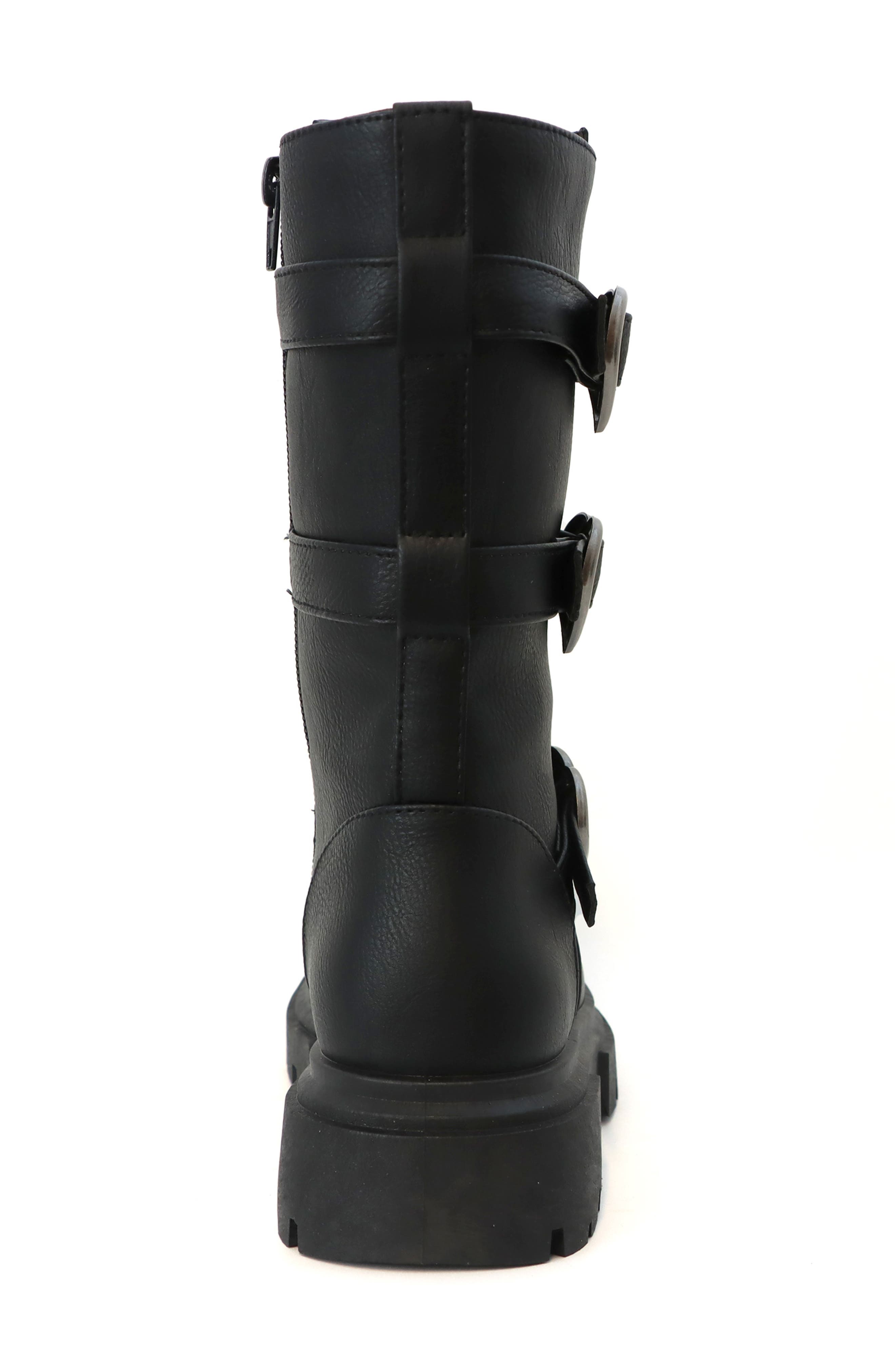 Kids' Heart Buckle Faux Leather Boot, Alternate, color, BLACK