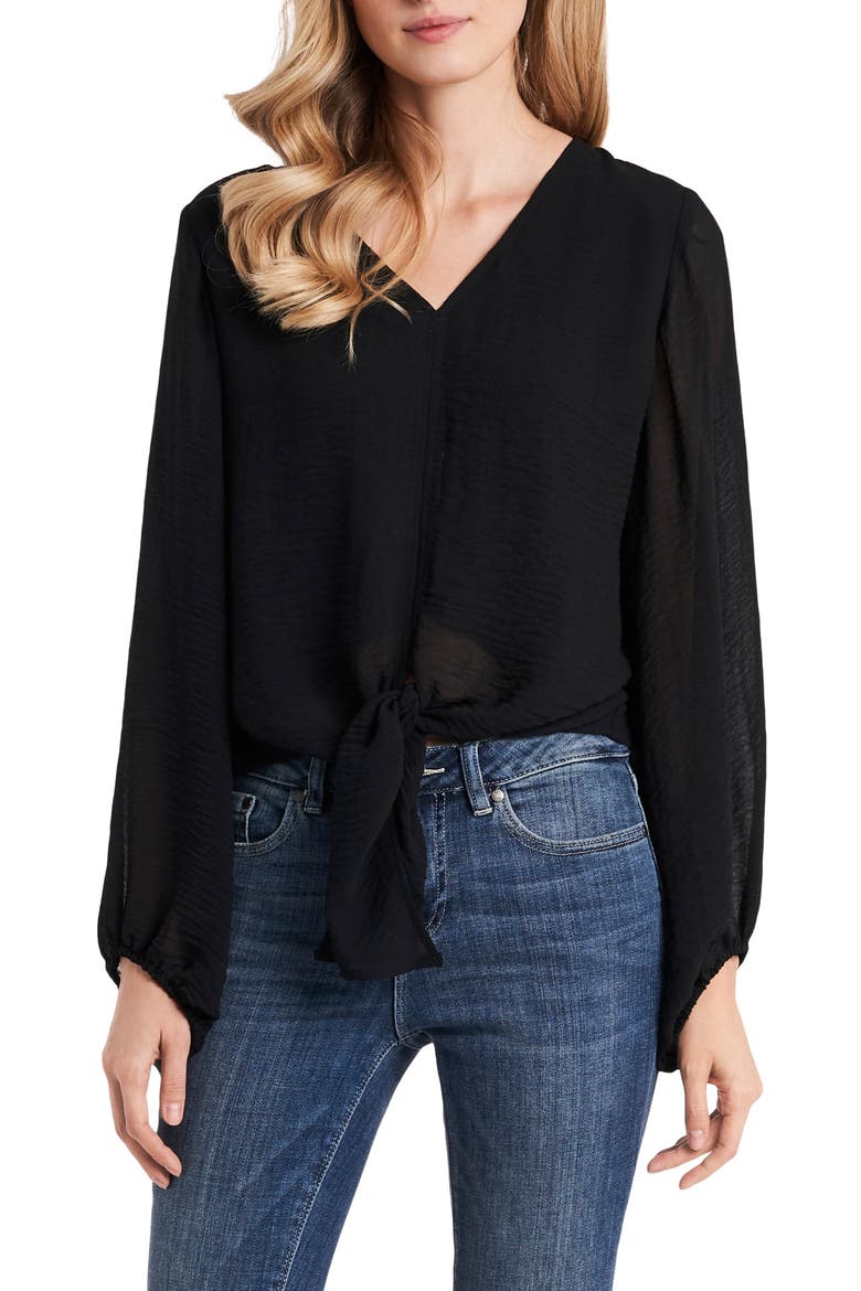 Tie Front Rumple Blouse, Main, color, RICH BLACK