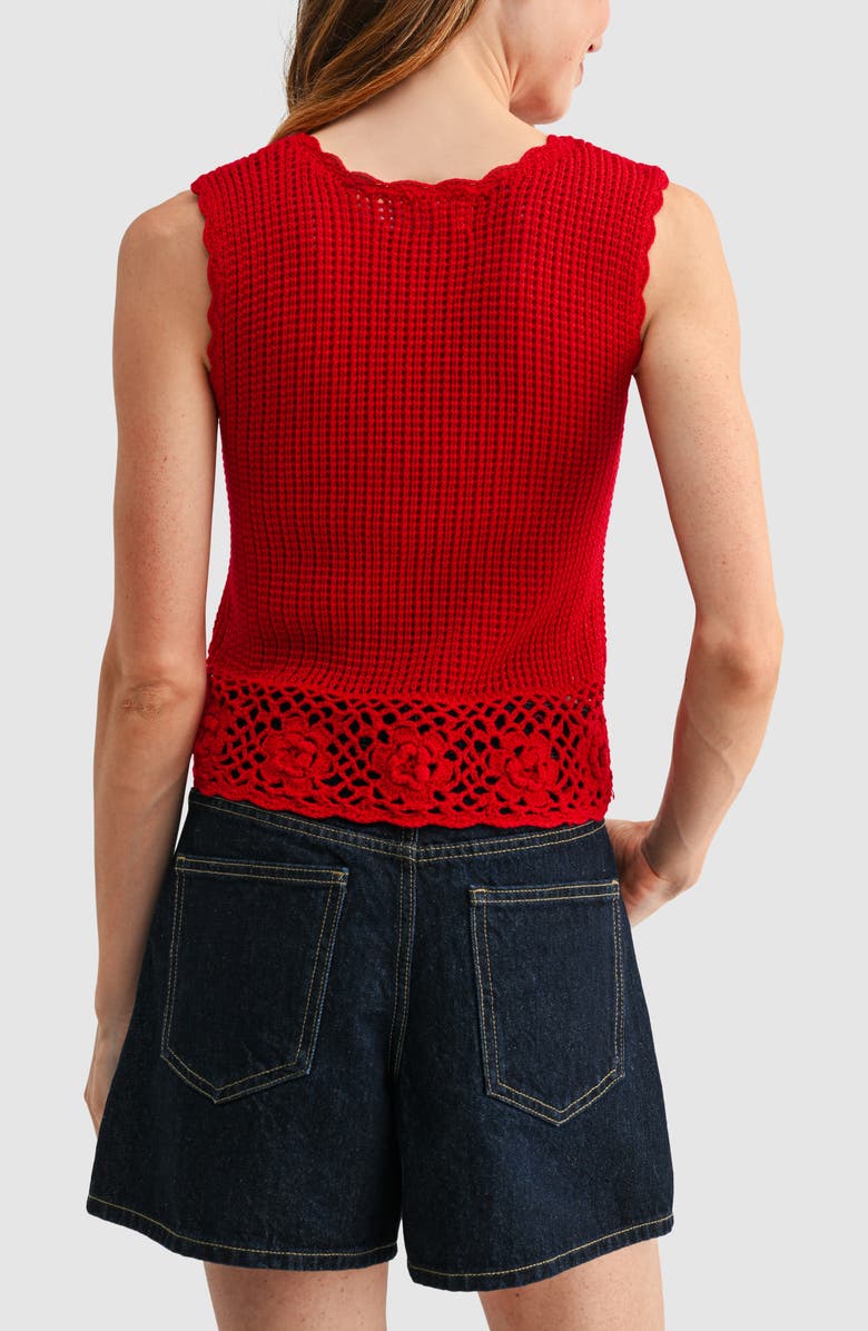All in Favor 3D Flower Hem Open Stitch Tank, Alternate, color, Red