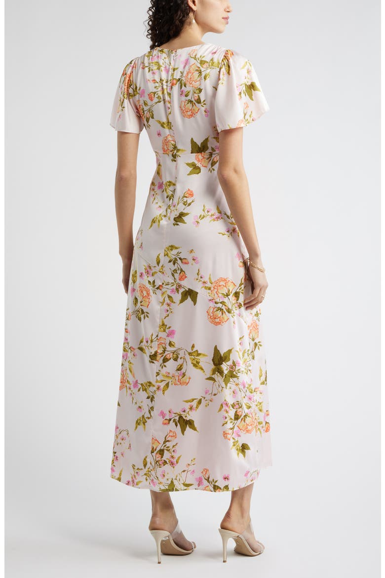 Flutter Sleeve Satin Maxi Dress, Alternate, color, MULTI ROCOCO FLORAL