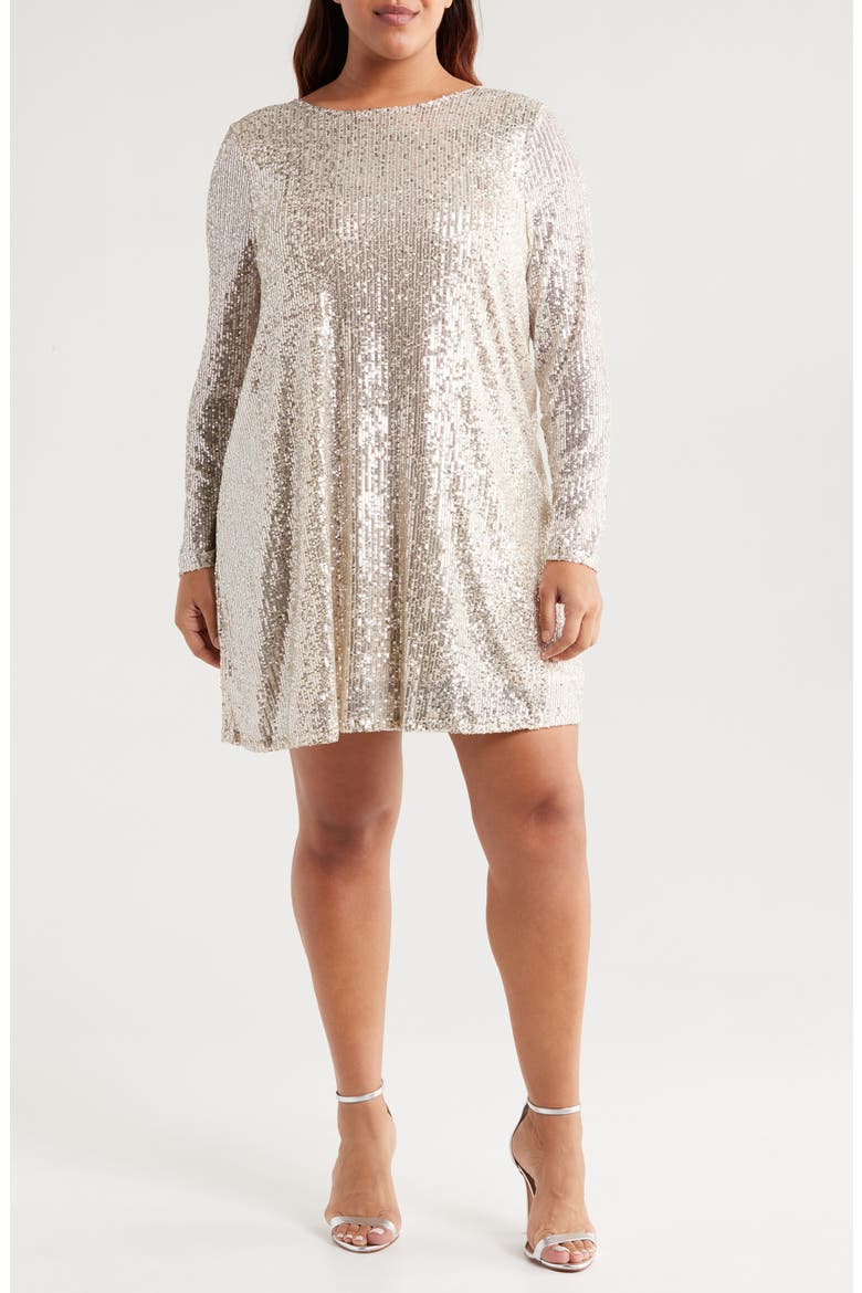 Sequin Long Sleeve Minidress, Main, color, CHAMPAGNE